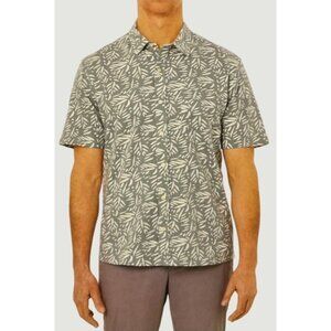 Tailor Vintage Men's L Leaf Print Short Sleeve Button Up Shirt Sage Green N0764